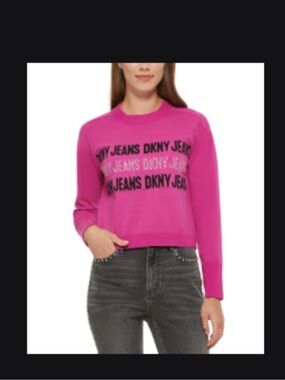 DKNY Hot Pink Logo Knit Sweater